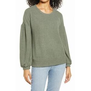 NWT Everleigh Super Soft & Cozy Balloon Sleeve Sweatshirt in Olive Sarma Size XS